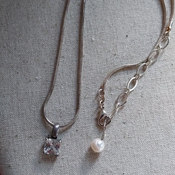 20" Sterling rope chain necklace with Sterling Square cut CZ - Picture 3 of 6